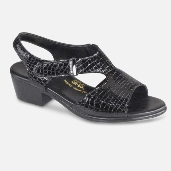 SAS Suntimer faux croc black heeled leather sandal 7.5N - Picture 1 of 7